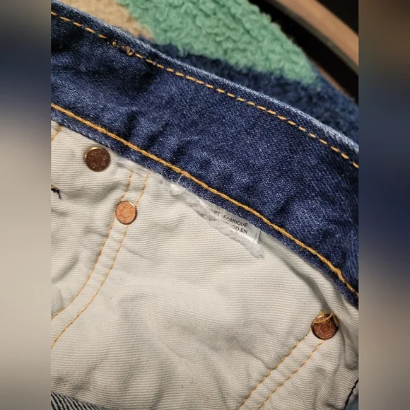 Levi’s 501 Premium Big E Jeans Mens 35x32 Blue Denim Button Fly Dark Wash - Picture 9 of 11